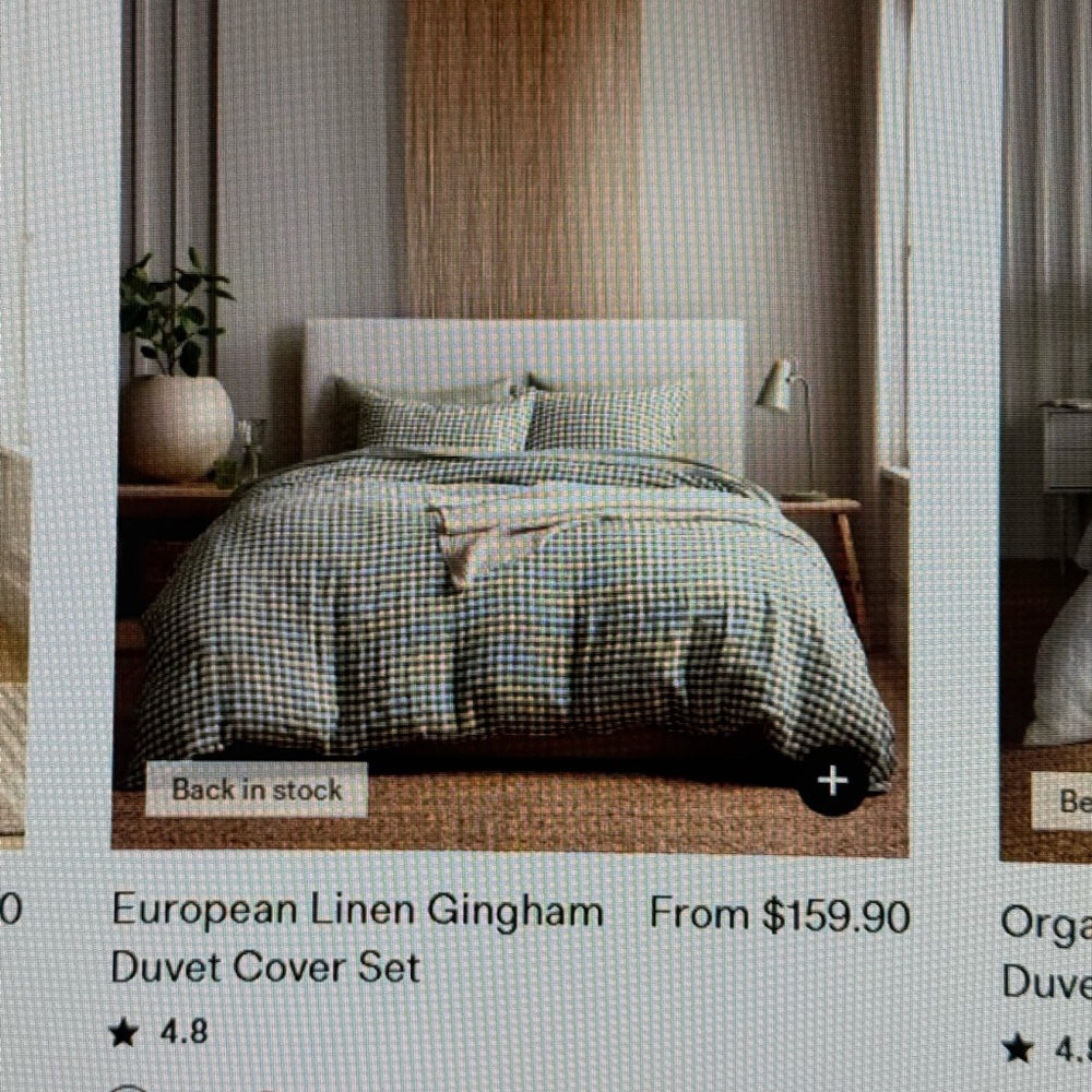 Quince European Linen Gingham Duvet Cover Set - Green and White